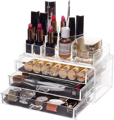 

BlushBees Acrylic Cosmetic Makeup & Jewellery Organizer Display Case with 8 Compartments and 3 Drawers Vanity Box(White)