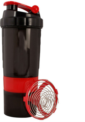 

Shrih 2 Storage Compartments, 1 Pill Tray and Bottle Protein 500 ml Shaker(Pack of 1, Red, Black), Black;red