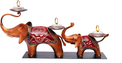 

Indikala Mother & Baby Elephant Triple Tealight Holder Iron 3 - Cup Tealight Holder(Multicolor, Pack of 1)