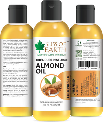 

Bliss of Earth 100% Pure Sweet Almond Oil Extracted From Whole Almond Kernels(100 ml)