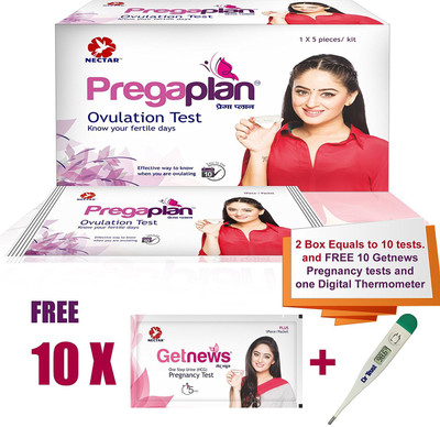 Neclife Pregaplan Ovulation Fertility Test (10) and Getnews Pregnancy Test Kit (10) and Dr Trust Digital thermometer (1)(Set of 21)