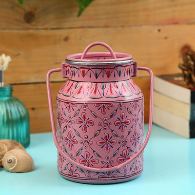 

Kaushalam Kaushalam Hand Rajasthani Pink Painted Container - 1 L Aluminium Grocery Container(Pink)