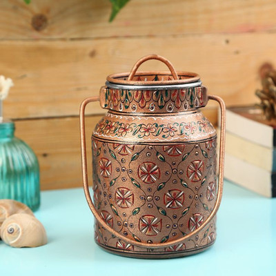 

Kaushalam Kaushalam Hand Rajasthani Bronze Painted Container - 1 L Aluminium Grocery Container(Maroon)