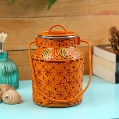 

Kaushalam Kaushalam Hand Rajasthani Orange Painted Container - 1 L Aluminium Grocery Container(Orange)