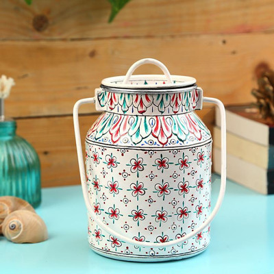 

Kaushalam Kaushalam Hand Rajasthani Nature White Painted Container - 1 L Aluminium Grocery Container(White)