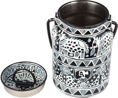 

Kaushalam Kaushalam Hand Rajasthani Fiber Black Painted Container - 1 L Aluminium Grocery Container(Black)