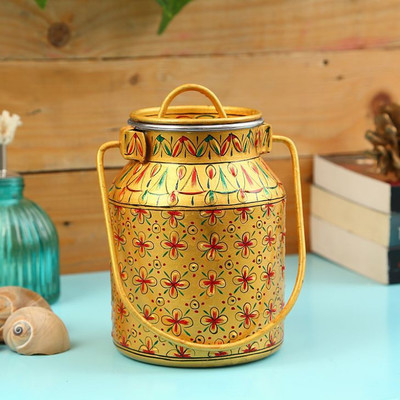 

Kaushalam Kaushalam Hand Rajasthani Bright Gold Painted Container - 1 L Aluminium Grocery Container(Gold)