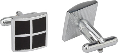 Stylepotion Enamel, Brass Cufflink Set(Silver, Black)