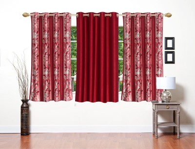 Stella Creations 154 cm (5 ft) Polyester Room Darkening Window Curtain (Pack Of 3)(Printed, Maroon)