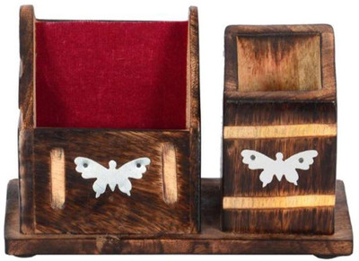 

Desi Karigar 2 Compartments Wood Pen Stand & Card Holder(Brown)