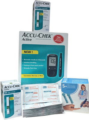 Accu-Chek Accu Chek Active Sugar Meter(10 Strips Free)+ Active 50 Test Strips Pack+ 100 Lancets+ 100 Alcohol Swabs Combo Glucometer(Multicolor) available at flipkart for Rs.2460