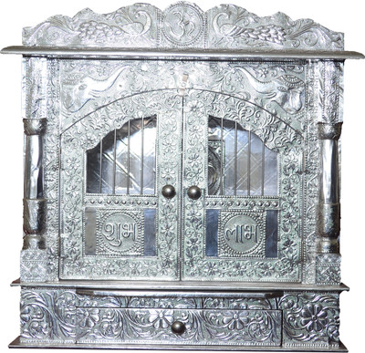 

Pavitra Ghar 21" x 9" x 22" Door Full Aluminium Carving Temple Wooden, Aluminium Home Temple(Height: 53 cm)
