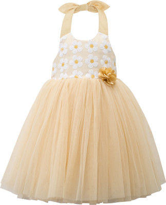 

Toy Balloon Kids Girls Midi/Knee Length Party Dress(Gold, Sleeveless, Golden