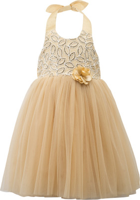 

Toy Balloon Kids Girls Midi/Knee Length Party Dress(Gold, Sleeveless, Golden