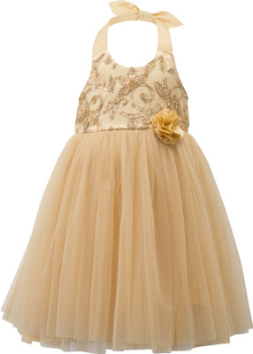 

Toy Balloon Kids Girls Midi/Knee Length Party Dress(Gold, Sleeveless, Golden