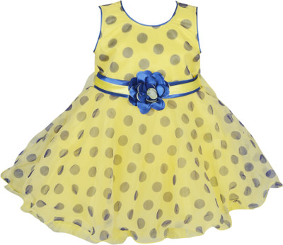 

La Bele Girls Midi/Knee Length Party Dress(Multicolor, Sleeveless, Yellow