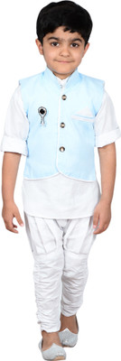 

Ahhaaaa Boys Festive & Party Kurta, Waistcoat and Breeches Set(Blue Pack of 1, Sky blue
