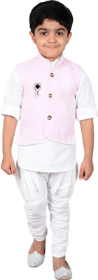 

Ahhaaaa Boys Festive & Party Kurta, Waistcoat and Breeches Set(Pink Pack of 1