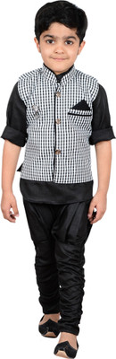

Ahhaaaa Boys Festive & Party Kurta, Waistcoat and Breeches Set(Black Pack of 1