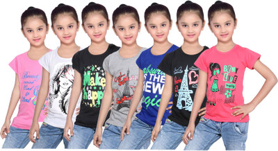 

IndiWeaves Girls Printed Cotton T Shirt(Multicolor, Pack of 7