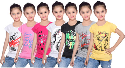 

IndiWeaves Girls Printed Cotton T Shirt(Multicolor, Pack of 7