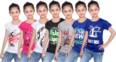 

IndiWeaves Girls Printed Cotton T Shirt(Multicolor, Pack of 7