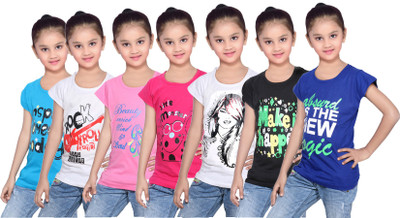 

IndiWeaves Girls Printed Cotton T Shirt(Multicolor, Pack of 7