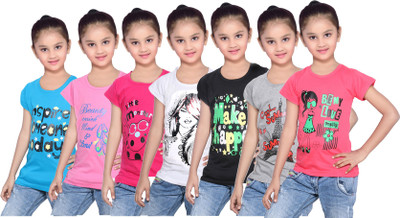 

IndiWeaves Girls Printed Cotton T Shirt(Multicolor, Pack of 7