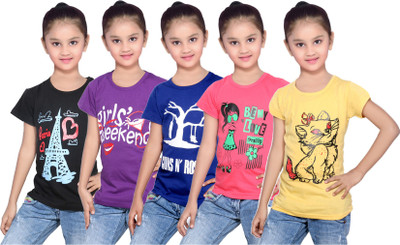 

IndiWeaves Girls Printed Cotton T Shirt(Yellow, Pack of 5, Black;blue;purple;red;yellow