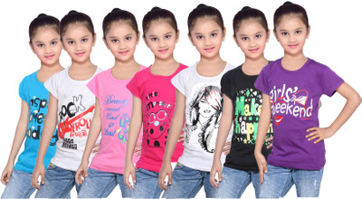 

IndiWeaves Girls Printed Cotton T Shirt(Multicolor, Pack of 7