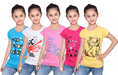 

IndiWeaves Girls Printed Cotton T Shirt(Yellow, Pack of 5, Blue;pink;white;yellow