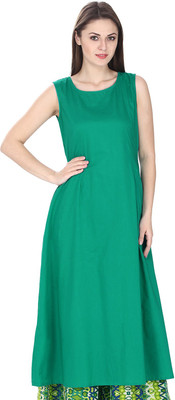 Natty India Women Solid Straight Kurta(Green)