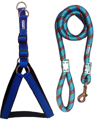 Petshop7 Blue  1.25 inch Padded Dog Harness & Leash(, Blue