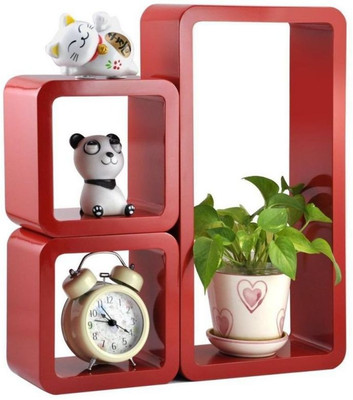

MartCrown Cube Shped Wooden Wall Shelf(Number of Shelves - 3, Red)