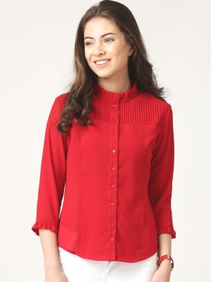 Marie Claire Women Solid Casual Red Shirt
