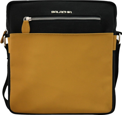 

BALACHIA Men & Women Casual Tan, Black Canvas, PU Sling Bag, Black;tan