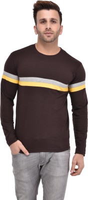 Bi Fashion Striped Men Round Neck Reversible Brown T-Shirt