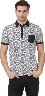 Le Bourgeois Solid Men Polo Neck White, Black T-Shirt