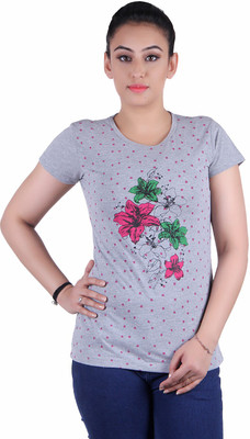 Kaily Casual Short Sleeve Printed Women Grey Top