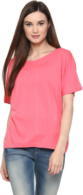 HARPA Casual Half Sleeve Solid Women Pink Top