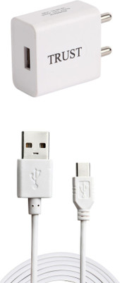 TrUST 2A. Fast Charger with Type C USB Cable For All Smartphones 1 A Mobile Charger with Detachable Cable White