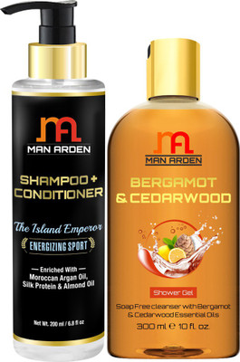 

Man Arden Hair Shampoo Conditioner (The Island Emperor) 200ml + Bergamot & Cedarwood Luxury Shower Gel(300 ml)