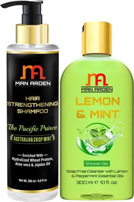 

Man Arden Hair Strengthening Shampoo (The Pacific Prince) 200ml + Lemon & Mint Luxury Shower Gel(300 ml, Pack of 2)
