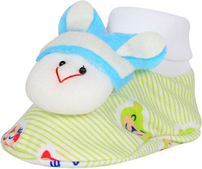 

Ole Baby Cute Faces Plush Soft Organic Cotton 3d Ole Toons Booties 0-9 Months Booties(Toe to Heel Length - 10 cm Green)