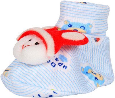 

Ole Baby Cute Faces Plush Soft Organic Cotton 3d Ole Toons Booties 0-9 Months Booties(Toe to Heel Length - 10 cm Blue)