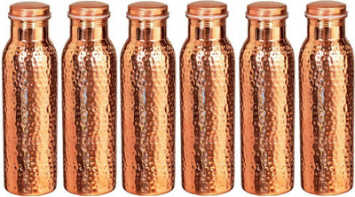 Royal Merchant hammered jointless copper bottle leakproof with ayurvedic health benefits 1 L Bottle(pack of 6) 1000 ml Bottle(Pack of 6, Brown, Copper)