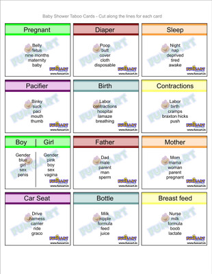 Funcart Baby Shower Taboo Cards (pack of 48 cards)(Multicolor)