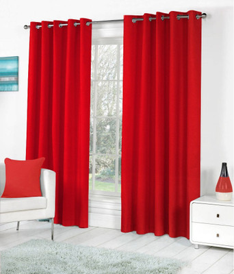 

Livingcreation 213 cm (7 ft) Polyester Door Curtain (Pack Of 2)(Plain, Red)
