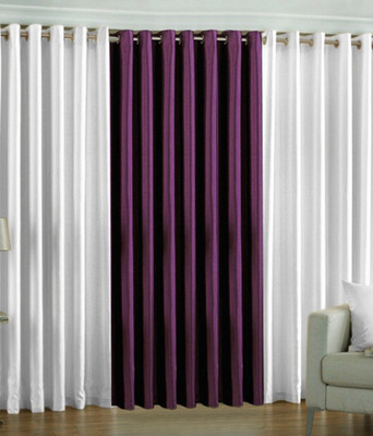 

Livingcreation 213 cm (7 ft) Polyester Door Curtain (Pack Of 3)(Plain, White, Purple), Purple;white