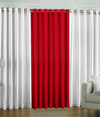 Impression Hut 152 cm (5 ft) Polyester Room Darkening Window Curtain (Pack Of 3)(Solid, White-Maroon)